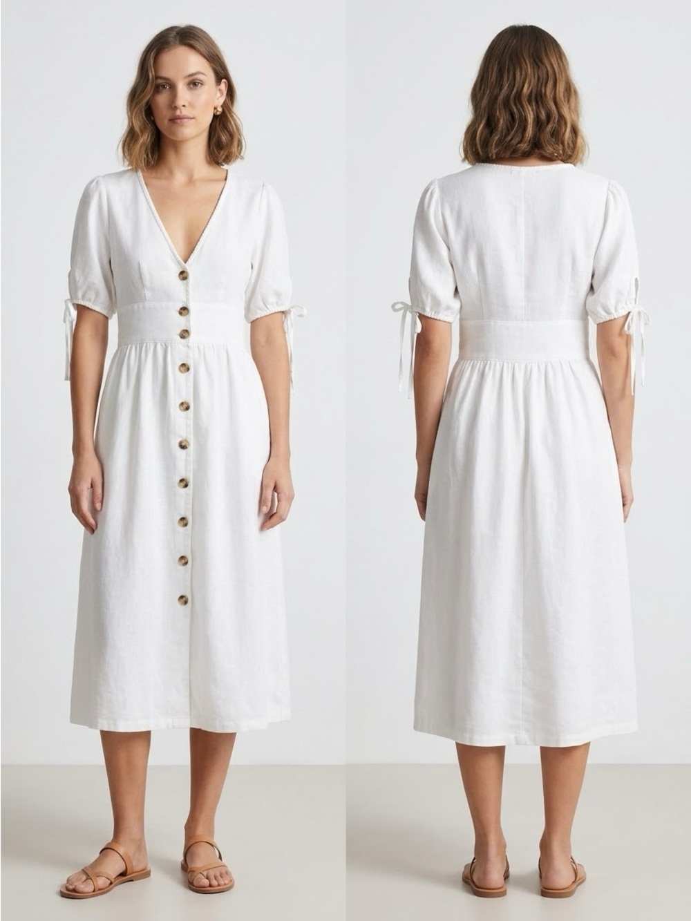 Beautiful White Button-Front Midi Dress โ Size L